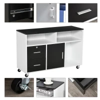 HOMCOM Móvel Auxiliar de Escritório Móvel Arquivador com Rodas Prateleiras Gaveta e Armário Multiuso com Grande Armazenamento 100x35x65cm Preto e Branco(m-8)