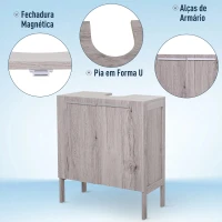 kleankin Armário para Lavatório Pousar com 2 Portas Móvel para Casa de Banho Compacto 60x30x70cm Madeira Acinzentado(m-4)
