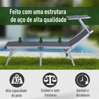 Outsunny Espreguiçadeira Dobrável e Reclinável com Toldo Ajustável em Ângulo Espreguiçadeira para Jardim Terraço Campismo Exterior 169x72x55-72cm Cinza(m-6)