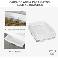 PawHut Caixa de Areia para Gatos Caixa de Areia Aberta Semi-Automática com Botão Ancinho Bandeja Removível e Borda Alta 62x46,5x19,5cm Branco(m-4)