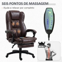 Vinsetto Cadeira de Escritório e Giratória Cadeira de Escritório com Altura Ajustável 6 Pontos de Massagem Controle Remoto e Apoio para os Pés Retrátil 68,5x68,5x119-127cm Marrom(m-5)