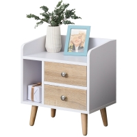HOMCOM Mesa de Cabeceira com 2 Gavetas Grandes 1 Prateleira Aberta e Pés Elevados Estilo Nórdico 43x30x49 cm Branco e Madeira