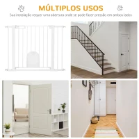 PawHut Barreira de Segurança de Cães Animais de Estimação para Escadas e Portas 75-103cm com 2 Extensões Fechamento Automático e Sistema de Duplo Bloqueio Aço Branco(m-9)