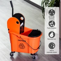 HOMCOM Balde para esfregona comercial com espremedor 36L Capacidade 54x41x91,5 cm Laranja(m-7)