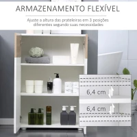 Kleankin Armário Casa de Banho com 2 Portas e Prateleiras Interiores Ajustáveis Móvel Auxiliar de Madeira Multiuso para Sala de Estar Cozinha Sala de Jantar 60x30x85cm Branco e Madeira Natural(m-5)