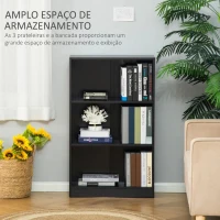 HOMCOM Estante para Livros com 3 Compartimentos de Armazenamento Livros Plantas para Sala de Estar Estúdio Dormitório 62,2x24x102,4cm Preto(m-4)