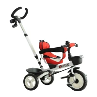 HOMCOM Triciclo para bebê acima de 18 meses 4 em 1 Evolutivo Giratório Brinquedo de Aprendizagem de Controle Parental 118x53x105 cm Vermelho(m-9)