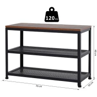 HOMCOM Banco Sapateira de Estilo Industrial Móvel para Sapatos com 2 Prateleiras de Grade 70x30x48cm Madeira e Preto(m-3)
