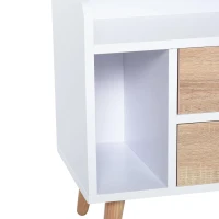 HOMCOM Mesa de Cabeceira com 2 Gavetas Grandes 1 Prateleira Aberta e Pés Elevados Estilo Nórdico 43x30x49 cm Branco e Madeira(m-9)