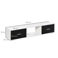 HOMCOM Móvel de TV para Televisores de até 60" Móvel de Sala de Estar Moderno com 2 Gavetas e Compartimento Aberto 140x30x32cm Branco e Preto(m-3)