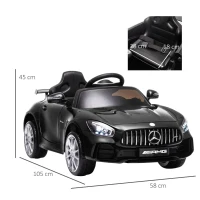 HOMCOM Carro elétrico para crianças de 3-5 anos Mercedes GTR licenciado Bateria 12V com controle remoto Música Faróis Porta dupla de abertura Carga 25kg 105x58x45 cm Preto(m-3)