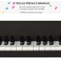 HOMCOM Piano de Cauda Infantil com 30 Teclas Banco Suporte de Partituras Piano para Crianças de MDF Instrumento Musical Educativo 52x50x49cm Preto(m-5)