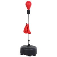 HOMCOM Punching Ball Ajustável em Altura com Base Recarregável Punching Ball de Boxe com Suporte e Luvas Ø48x136-154 cm Vermelho(m-1)