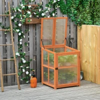 Outsunny Mini Estufa de Jardim de Madeira e Painéis de Policarbonato com 2 Prateleiras Tampa e Portas para Plantas e Cultivos 62x63x82cm Madeira Natural(m-7)