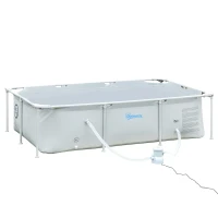 Outsunny Piscina Desmontável Tubular 252x152x65cm com Depuradora de Cartucho Piscina Retangular de Exterior para Adultos e Crianças 2.163L Cinza(m-1)