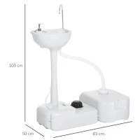 Outsunny Lavatório Portátil para Campismo com Depósito de Recuperação de Água e Dispensador de Sabão 83x50x103 cm Cinza Claro(m-3)