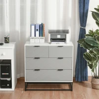 HOMCOM Cómoda com 4 Gavetas Base Elevada e Desenho Antiderrapante 80x40x79 cm Branco Cinzento e Preto(m-2)