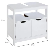 Kleankin Armário Sob Lavatório com Prateleira Anti-Inclinação 60x30x60 cm Branco(m-3)