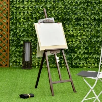 HOMCOM Cavalete para Pintura de Madeira Inclinável 90° com Suporte Tripé e Pincel 51,5x71,5x134,5cm Marrom(m-9)