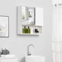Kleankin Armário Casa de Banho com Espelho Móvel Auxiliar Montado na Parede com Prateleira Aberta e 2 Portas com Prateleira Interior Ajustável 54x15x55cm Branco(m-2)