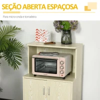 HOMCOM Armário Auxiliar para Microondas Armário de Cozinha Baixo com Armário de 2 Portas e Prateleira Ajustável com Rodas Carga 70 kg 60,4x40,3x97cm Carvalho(m-4)