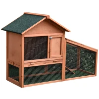 PawHut Casa para Coelhos de Madeira Coelheira para Exterior Teto de Tela de Asfáltica 144x64,5x100 cm Madeira(m-11)