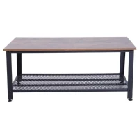 HOMCOM Mesa de Centro com Prateleira Mesa Auxiliar Multifuncional Estilo Industrial para Sala de Estar Dormitório Metal e Madeira 106x60x45cm Madeira e Preto(m-12)