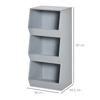 HOMCOM Estante Infantil de Madeira para Crianças com 3 Prateleiras de Armazenamento para Brinquedos Livros 38x34,5x90cm Cinza(m-3)