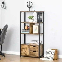 HOMCOM Estante para Livros com Armário e 2 Gavetas de Armazenamento Estante Estilo Industrial para Escritório Sala de Estar 58x24x122cm Marrom Rústico(m-9)