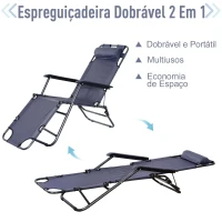 Outsunny Espreguiçadeira Reclinável Dobrável com Encosto Ajustável Apoio de Braço e Apoio para os Pés Carga 136 kg 135x60x89cm Cinza(m-4)