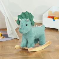 HOMCOM Baloiço Infantil de Dinossauro para Crianças acima de 3 Anos Baloiço com Sons Realistas de Pelúcia e Base de Madeira Carga 45kg 64x30x54cm Verde Escuro(m-2)