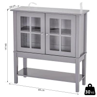 HOMCOM Aparador Vitrina Multifuncional para Entrada Cozinha Salas de Estar Aparador com Prateleiras 2 Portas e Anti-Tombo 80x28x84cm Cinza(m-3)