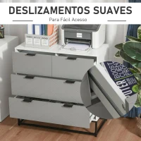 HOMCOM Cómoda com 4 Gavetas Base Elevada e Desenho Antiderrapante 80x40x79 cm Branco Cinzento e Preto(m-4)