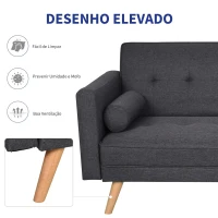 HOMCOM Sofá- cama 3 lugares com apoio de braços Pernas levantadas 187x90x86.5 Cinza(m-4)