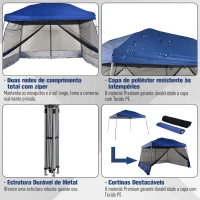 Outsunny Tenda Dobrável para Jardim ou Campismo 360x360x260cm Tenda para Exterior com Tela Mosquiteira Azul(m-5)