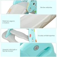 HOMCOM Escorrega Infantil Dobrável com Cesta de Basquetebol para Crianças acima de 18 meses Modelo Girafa para Interiores e Exteriores 140x87x75cm Azul e Cinza(m-7)
