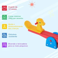 HOMCOM Baloiço Infantil em Forma de Girafa com Encosto Guidão Texturizado Carga 20kg por Assento para Interior e Exterior 150x32x60cm Multicor(m-5)