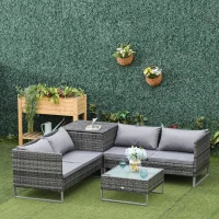 Outsunny Conjunto de 4 Móveis de vime para Jardim com 2 Sofás Duplos Mesa central mesa de baú e almofadas removíveis 132x69x64 cm Cinza(m-12)