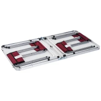 Outsunny Mesa Mala de Alumínio com 4 tamboretes dobrável portátil Altura Ajustável para Acampamento 120x60x69cm Marrom e Vermelho(m-4)