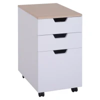 HOMCOM Armário Móvel para Escritório com 3 Gavetas Travão de Rodas Universal para Organizar Documentos 34x40x60,5 cm Branco e Natural(m-1)
