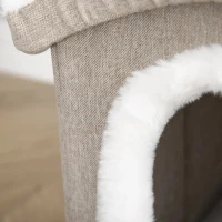 PawHut Casa Dobrável para Gatos Caverna para Gatos Grande com Tampa Removível Almofadas 2 Entradas e Janela 63,5x37x40cm Bege(m-9)
