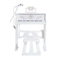 HOMCOM Piano Elétrico Infantil de 37 Teclas Conjunto de Piano com Microfone Banco Luzes e 22 Canções USB/MP3/Bluetooth Karaokê 53,5x27x63cm Branco(m-9)