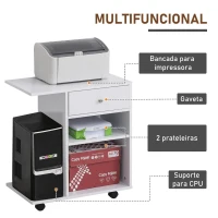 Vinsetto Armário para Impressora de Escritório Multifuncional com Rodas 2 Compartimentos Gaveta Suporte para CPU Prateleira Ajustável para Escritório 60x40x68,5cm Branco Listrado de Madeira(m-4)