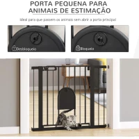 PawHut Barreira de Segurança de Cães Animais de Estimação para Escadas e Portas 75-103cm com 2 Extensões Fechamento Automático e Sistema de Duplo Bloqueio Aço Preto(m-8)