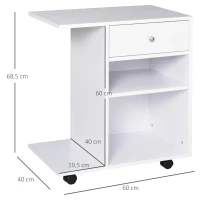 Vinsetto Armário para Impressora de Escritório Multifuncional com Rodas 2 Compartimentos Gaveta Suporte para CPU Prateleira Ajustável para Escritório 60x40x68,5cm Branco Listrado de Madeira(m-3)