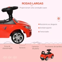 HOMCOM Carro Andador para Crianças de 18-36 Meses com Faróis Música Buzina Volante Compartimento de Armazenamento e Alça para Empurrar 63,5x28x36 Vermelho(m-5)