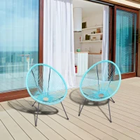 Outsunny Conjunto de 2 Cadeiras de Jardim Acapulco de Vime Forma Oval com Encosto Alto para Interior Exterior 73x77x87 cm Turquesa(m-2)