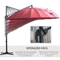 Outsunny Chapéu de Sol Excêntrico Ø300 cm com Manivela Mastro Giratório 360º Teto Inclinável em 6 Posições e Base Cruzada Incluída Vinho(m-5)
