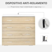 HOMCOM Cómoda com 4 Gavetas Cómoda Auxiliar de Armazenamento Moderna para Dormitório Corredor Sala de Estar 76x35x72cm Carvalho e Branco(m-5)