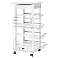 HOMCOM Carrinho de cozinha de 5 níveis com gaveta Cestas Rodas 47x37x83 Branco(m-7)